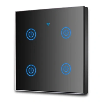 Imagen de EXTRASTAR Interruptor de Pared Táctil Wi Fi, 4 Vías, Canales, Compatibilidad con asistentes inteligentes como Google Home y Amazon Alexa Se Requiere Cable Neutro Negro