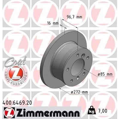 Imagen de ZIMMERMANN COAT Z 400.6469.20 Disco de freno 272 16 7/5 5 130 macizo revestido altamente carbonizado MERCEDES BENZ: Sprinter 3 T Furgón, Clase G SUV