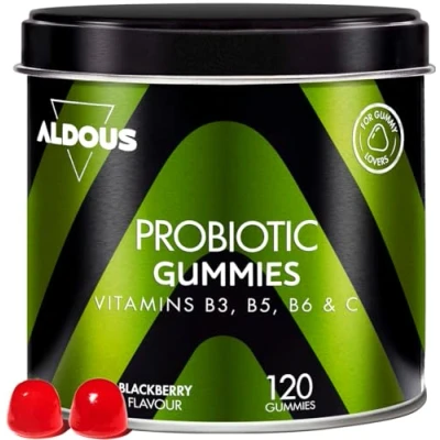 Imagen de Probióticos Intestinales gominolas 120 Gummies sabor natural a Mora Flora intestinal, Gases, Hinchazón Bifidobacterium, Lactobacillus, Vitamina C, B3, B5, B6 Para los amantes de las