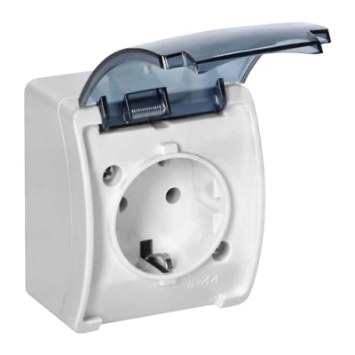 Imagen de Miratic Enchufe Exterior de Alta Calidad Superficie Resistente y Duradero Estanco para Seguridad Adicional con Grado Protección IP44 (Blanco ahumado)