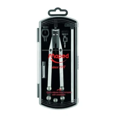 Imagen de Maped Compás de Precisión Técnico Bigotero con Alargadera Ajuste Rápido Incluye 1 Adaptador Bolígrafo, Estuche Minas, Tuerca Recambio y Alargador Externo 140 mm