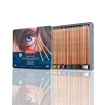 Imagen de Derwent Lightfast Pencils Juego de 24 Lápices Colores a Base Aceite 100% Resistente la Luz en 1 Caja Metálica