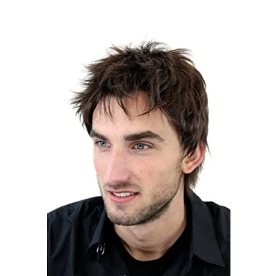 Imagen de Peluca masculina, para hombre, corto, juvenil, color castaño, deportivo, estilo bravo erizado, bien estiloso, moderno, informal, cardado, nuevo GFW1169 6
