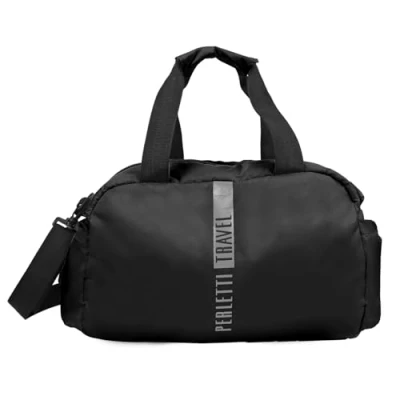 Imagen de Perletti Bolsa de Viaje Escolar para Adultos Deporte Weekender Equipaje Cabina con Correa Ajustable Bolso Mano Mujer y Hombre, avión, Ryanair, Easyjet 40 x 20 25 cm, Negro,