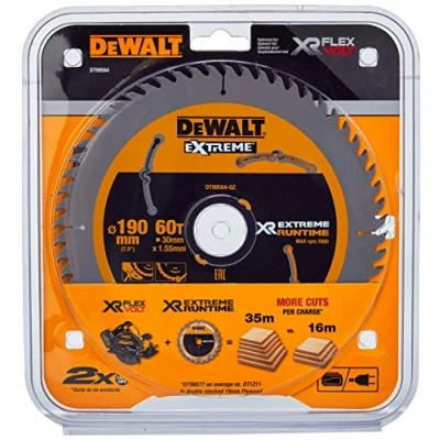 Imagen de DeWalt DT99564 QZ Hojas para Sierra Circular portátil XR Extreme RUNTIME 60D 25º, Negro/Amarillo, 190/30mm 60WZ/FZ