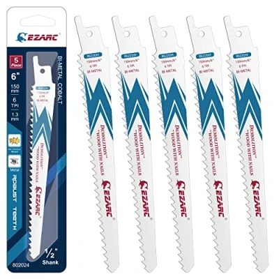 Imagen de EZARC Hojas de sierra sable Bimetálica Cobalt R622DH 150mm 6TPI puede Madera Clavada 5 piezas