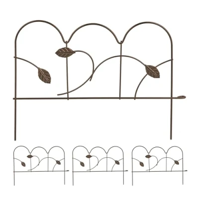 Imagen de Relaxdays Juego de 4 cercas Metal para arriat Set Vallas Jardín, Bordaduras Césped, Huerto, Paneles 28x38,5 cm, Cierre Decorativo, Estacas, Bronce, Acero