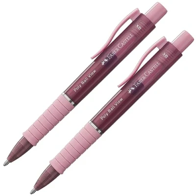 Imagen de FABER CASTELL 205014 Bolígrafo Poly Ball View rosa, 2 piezas, con recambio XB reemplazable, a prueba de documentos