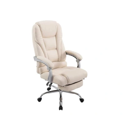 Imagen de CLP Silla De Oficina Pacific En Simil Cuero &amp; con Reposapiés Extraíble I Escritorio Regulable Altura Giratoria, Color:Crema
