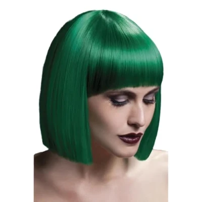 Imagen de Smiffys Colección Fever, Peluca Lola, verde, corte bob despuntado con flequillo, 30cm / 12in