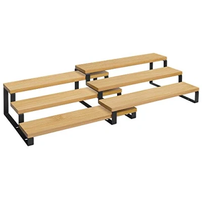 Imagen de SONGMICS Estante para Especias, Juego de 2 Estantes Armario, Especiero Extensible 3 Niveles, Madera Ingeniería, Apilable, Despensa, Encimera, Beige Natural y Negro Tinta KCS016N01