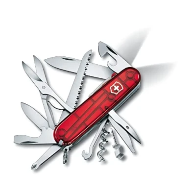 Imagen de Victorinox Huntsman Lite, Navaja suiza con 21 funciones, incluyendo hoja, gancho multiusos y luz LED, color rojo transparente
