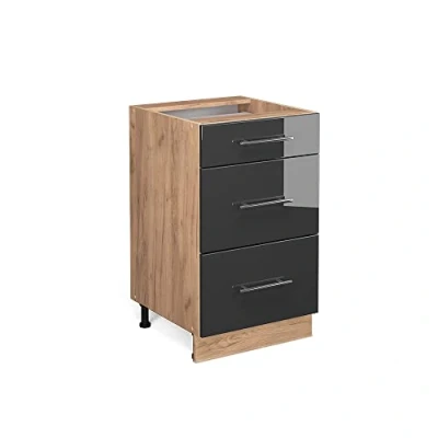 Imagen de Vicco Mueble bajo de Cocina Fame Line, Antracita Alto Brillo/Roble Dorado, 50 cm sin encimera