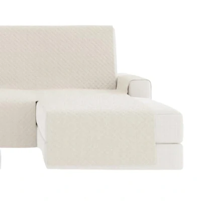 Imagen de GAMUSI Funda Sofa Chaise Long, Cubre sofá Longue 200 cm Brazo Derecho (hasta 230 de Ancho), Acolchada Liso algodón Transpirable, Color Crudo