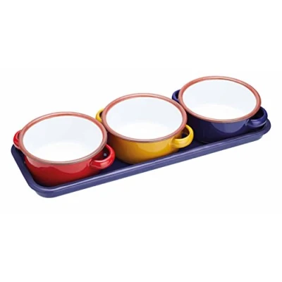Imagen de KitchenCraft: World of Flavours, Cuencos para Aperitivos con Bandeja, Cerámica, Juego de 3 Unidades, 11 cm