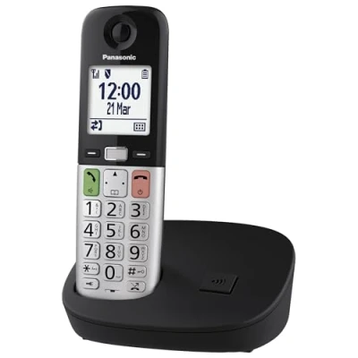 Imagen de Panasonic KX TGU410EXB Teléfono Digital Inalámbrico, Unidad Básica y 1 Combinado, Pantalla LCD, Llamadas Favori, Linterna Antorcha, Compatible con Audífonos, Negro Plata