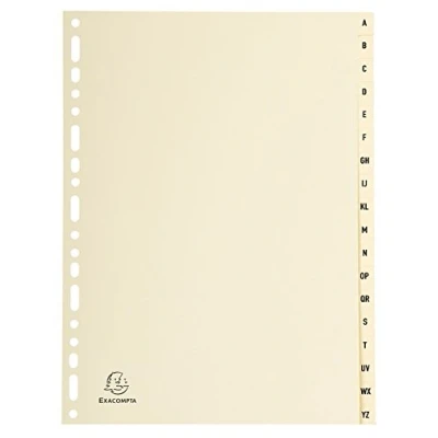 Imagen de Exacompta 1118E Separadores en cartulina FSC® 155g/m2 marfil con 18 pestañas impresas alfabéticamente de la a Z Formato archivo A4 Dimensiones 22,5 x 29,7 cm color