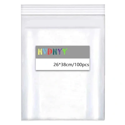 Imagen de HVDHYY 260mm x 380mm Bolsas de Plástico Transparente Bolsa Cremallera Gran Tamaño 100pcs 160μm Plastico con Cierre Resellables Autocierre Almacenamiento Refrigerios y Ropa.
