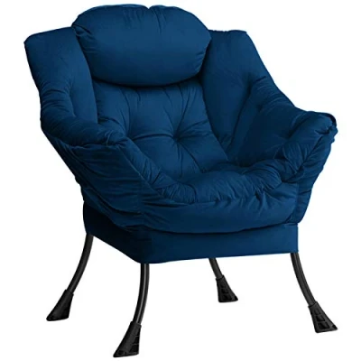 Imagen de HollyHOME Sillón Relax Silla, Perezosa Sillon con Reposabrazos y Tela de Terciopelo, Sofá Estructura Acero, Azul Oscuro