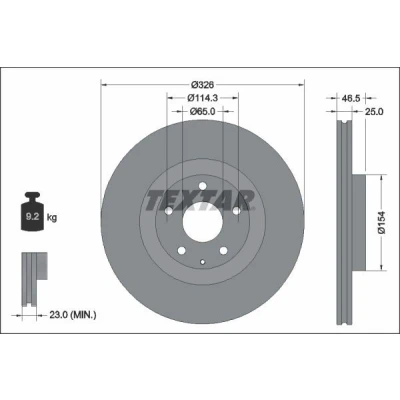 Imagen de TEXTAR 92337603 Disco de freno 326 25 05/06 114,3 ventilación interna revestido sin cojinete rueda, perno sujeción buje rueda
