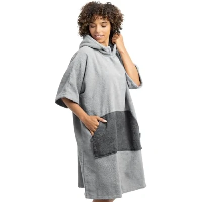 Imagen de HOMELEVEL Poncho con capucha Ponchos de algodón unisex bolsillo Para mujer y hombre adulto surf playa natación Talla S a XL