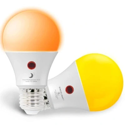 Imagen de SINCELIGHT Bombillas LED con sensor crepuscular (Encender y apagar automático) Repelente de Mosquitos (1600K/580nm) 9 Vatios Casquillo E27 Paquete 2