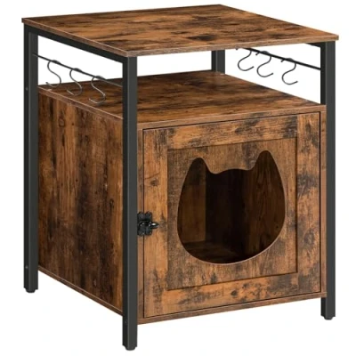 Imagen de HOOBRO Gabinete para Gatos, Casa Nido Gatos con 6 Ganchos Extraíbles, de Arena Mascotas, 50 x 66 cm, Multiusos, Marrón Vintage EBF05MW01