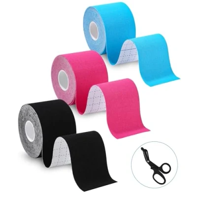 Imagen de TIDEVAN 3 Rollos Cinta Adhesiva Deportiva 5m x 5 cm de Kinesiología Tape Vendaje Deportivo con Tijeras Profesionales Venda Neuromuscular adhesiva,Alivio dolor muscular, Elásticas, Impermeable