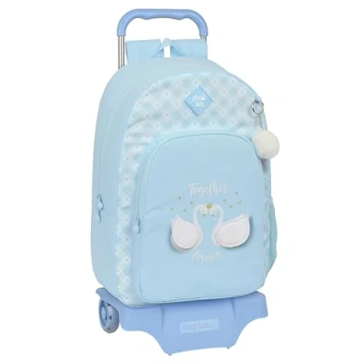 Imagen de Glowlab CISNES Mochila Escolar Grande con Carro Safta 905, Ideal para Niños de Diferentes Edades, Cómoda y Versátil, Calidad Resistencia, 32x13.5x44 cm, Color Azul Claro