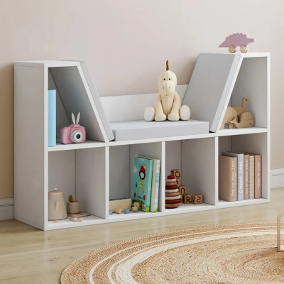 Imagen de Banco librería OSCAR 6 compartimentos con cojines gris 102 cm blanco