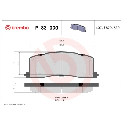 Imagen de BREMBO P 83 030 Juego de pastillas freno excl. contacto avisador desgaste sin accesorios TOYOTA: Previa / Estima I