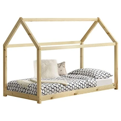 Imagen de Cama para niños de Madera Pino 70 x 140cm Infantil Forma casa Casita Natural