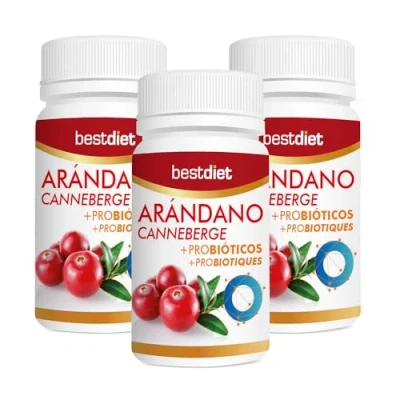Imagen de BestDiet arándano + Probiótico complemento alimenticio extracto seco de rojo propiedades antibacterianas Pack 3 botes con 30 cápsulas