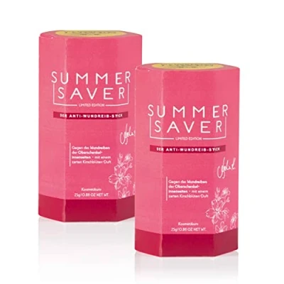 Imagen de SUMMERSAVER Juego de 2 palillos antifrotamiento con flores cereza, protección duradera y eficaz contra la fricción heridas, dermatológicamente probada, sin aluminio, PEG, vegano, libre