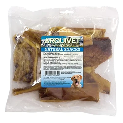 Imagen de ARQUIVET Piel de búfalo bolsa 250 gr Snacks 100% naturales para perros Premios, chuches, golosinas, recompensas, chucherías caninas morder