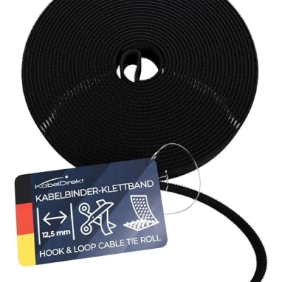Imagen de KabelDirekt Abrazaderas para Cables 12,5mm x 15m Corte a Medida, Reutilizable (Rollo de Cinta Cortar, Hook and Loop resellable, Conecta y Mucho más)