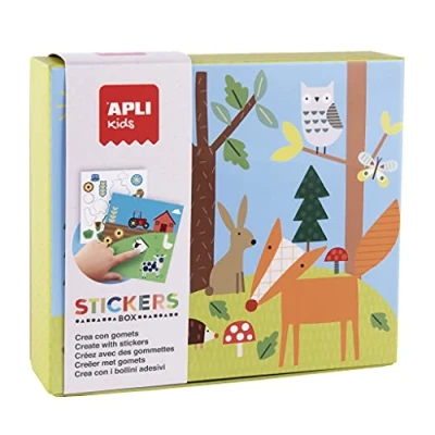 Imagen de APLI Kids 18819 Juego de gomets distintas formas en caja cartón modelo BOSQUE pegatinas para completar las ilustraciones