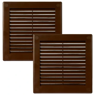 Imagen de Vent Systems 150 x mm, 2 unidades, color marrón, rejillas de ventilación cuadradas planas, protección contra insectos integrada, orificios HVAC para baño, oficina en casa