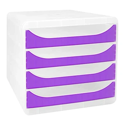 Imagen de Exacompta Ref. 310319D BIG BOX Chromaline Caja de 4 cajones para tamaño A4+ Dimensiones exteriores: profundidad 34,70 x ancho 27,80 alto 26,70 cm Cristal/violeta translúcido