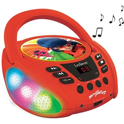 Imagen de Lexibook, Miraculous Ladybug Cat Noir, Reproductor de CD Bluetooth, Portátil, Efectos luz Multicolor, Toma micrófono, Auxiliar, Funciona con Pilas o CA, Niñas, Niños, Rojo, RCD109MI