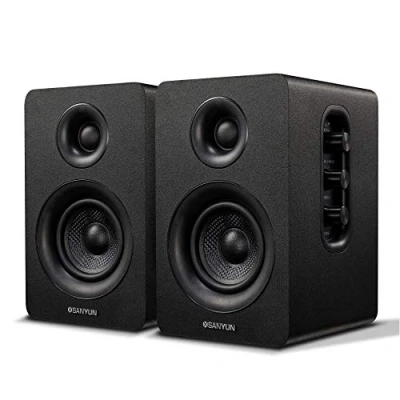 Imagen de Sanyun SW208 Altavoces de estantería Activos Bluetooth 5.0 3 &quot; Unidad Altavoz Fibra Carbono 60W DAC Integrado 24bits para Juegos Monitor computadora(par, Negro)