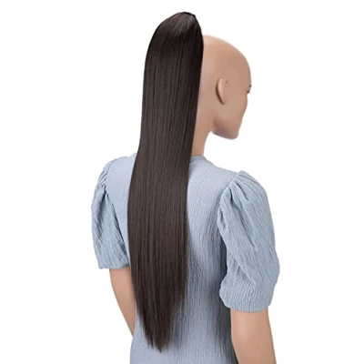 Imagen de CAISHA Postizo De 70 cm Trenza Cola Caballo Liso Extensiones Cabello Marrón H160