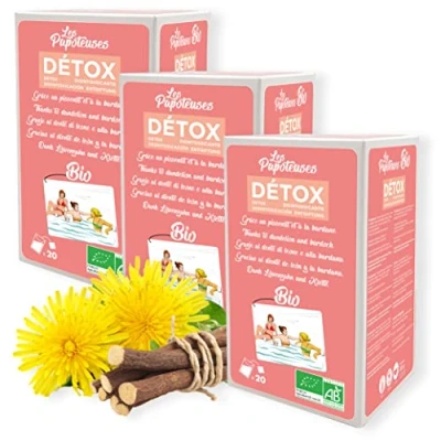 Imagen de LES PAPOTEUSES Tisana BIO detox gracias al diente de león y la bardana 60 bolsitas Lote infusiones 3 confecciones 20 Certificado ecológico