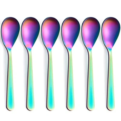 Imagen de FULLYWARE juego de 6 cucharas café acero inoxidable mate Demitasse con acabado satinado, mini cucharaditas, azúcar, 4.7 pulgadas,