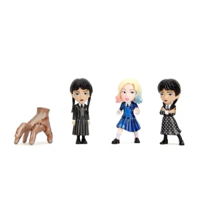 Imagen de Jada Set de 4 Figuras Personajes la Serie Hechas en Metal, Miércoles con Vestido Topos, Cosa, Enid, 7cm, Producto Auténtico Oficial, A Partir 3 años (253252040), Multicolor, Normal