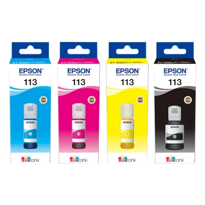 Imagen de Epson Botellas de Tinta Originales EcoTank la Serie 113 Colores Cian, Magenta, Amarillo y Negro
