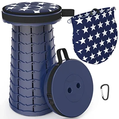 Imagen de LOCYOP Taburete de Camping portátil telescópico para Pesca Resistente Exteriores en Interiores y Exteriores, Senderismo, Barbacoa, con Bolsa Transporte cojín, Carga máxima 200KG