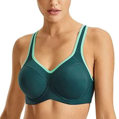 Imagen de SYROKAN Sujetador Deportivo Alto Impacto con Aros y Forro Ligero para Mujer Verde Abeto 90B