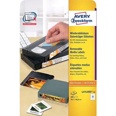 Imagen de Avery L4742REV 25 Blanco Etiqueta para impresora autoadhesiva de Etiquetas (Blanco, autoadhesiva, Papel, Laser/Inyección tinta, Permanente, Rectángulo redondeado)