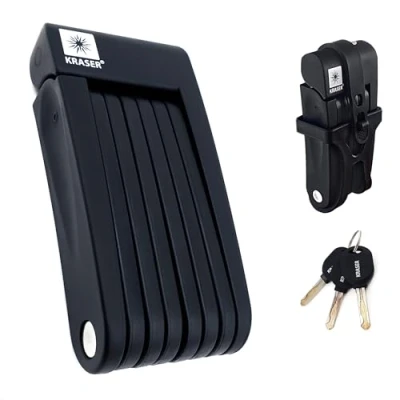 Imagen de KRASER KR7022B Candado Bicicleta Plegable Compacto, Articulaciones Acero 360º, Soporte Transporte Incluido, Cerradura Seguridad Antirrobo Bici 70cm, Universal para E Scooter Patinete Electrico
